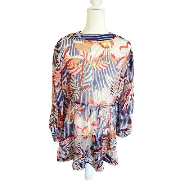 Soft Surrounding Sheer Floral Long Sleeve Baby Doll Tunic Top - Picture 7 of 13